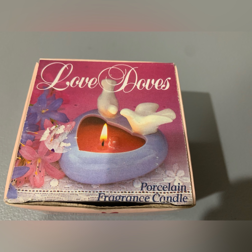 Love Doves Porcelain Heart Candle - Red and Purple